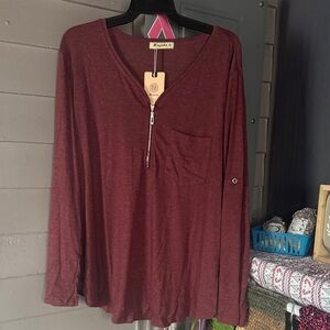 Women's Burgundy Blouse with Zipper Detail